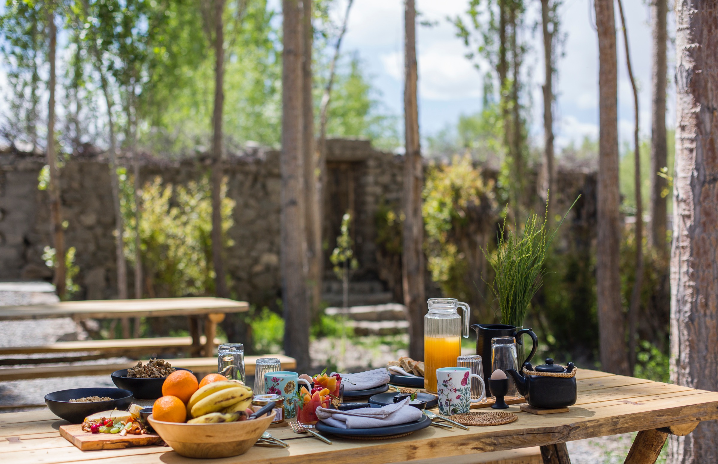 Breakfast on the lawn — Ladakhi flavours and fresh juice