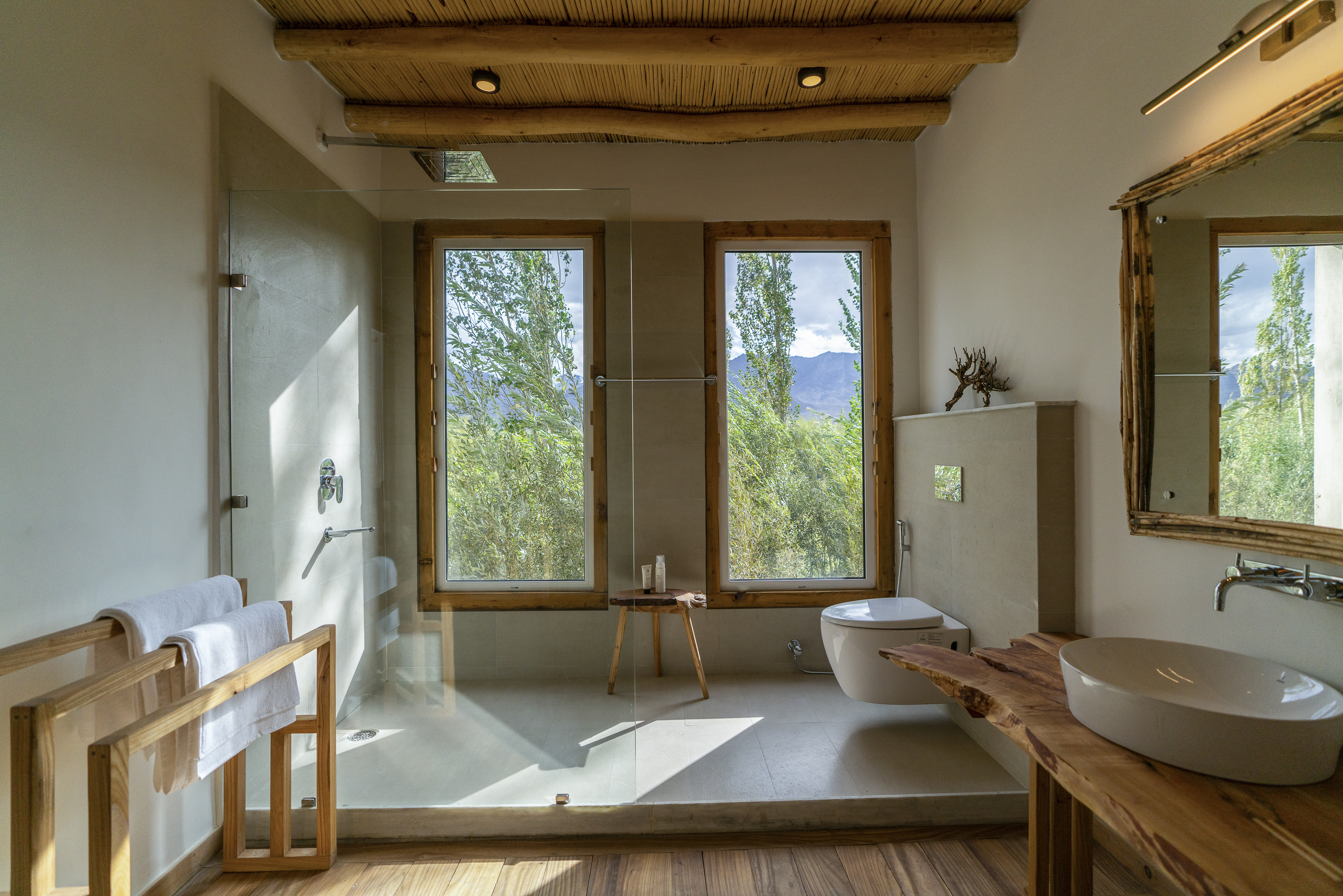 Suite with traditional textiles and warm light